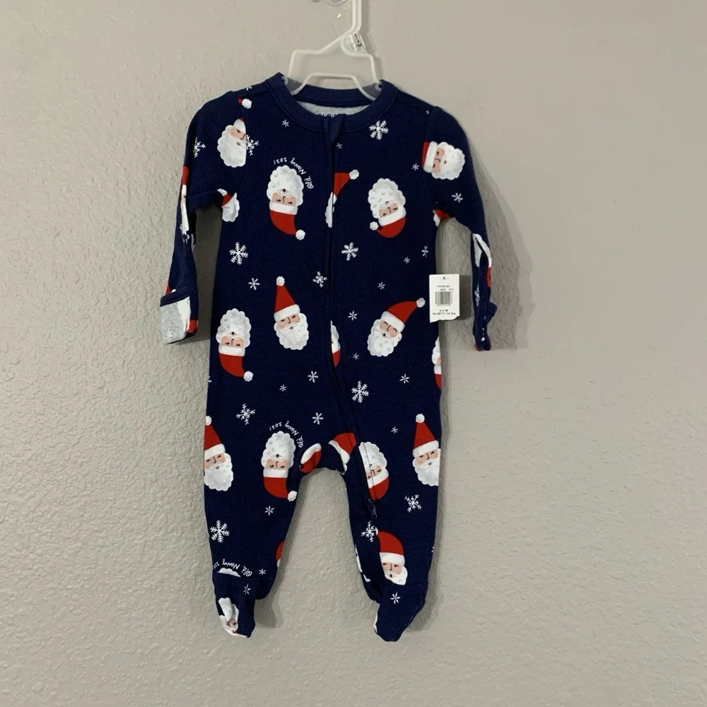 NWT‎ Old Navy 0-3 Month Unisex Blue Infant Christmas Santa Sleeper Footed Zip